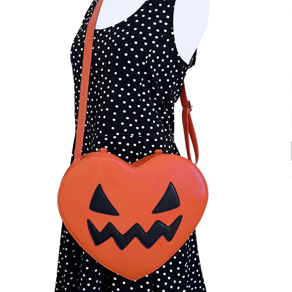 Em & Sprout Jack-O-Lantern Heart Convertible Crossbody Bag Backpack Orange NWOT